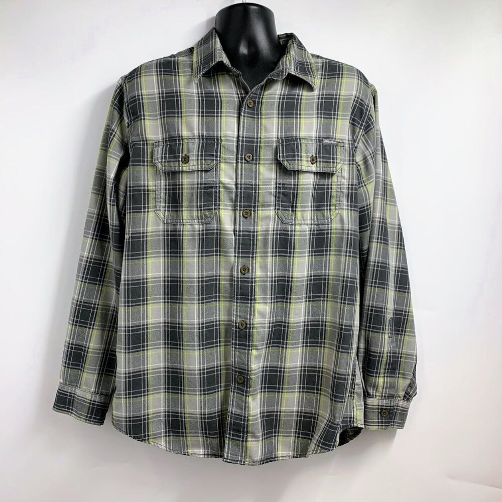 Eddie Gauer Mens OUtdoor Stretch Plaid Hiking Button Up Long Sleeve Shirt Size L